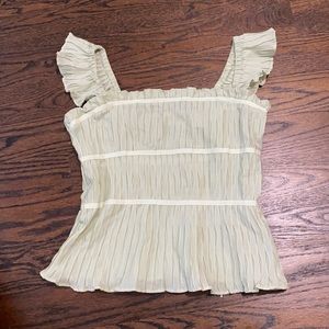 Pleated ruffle sleeve green tank-Like New